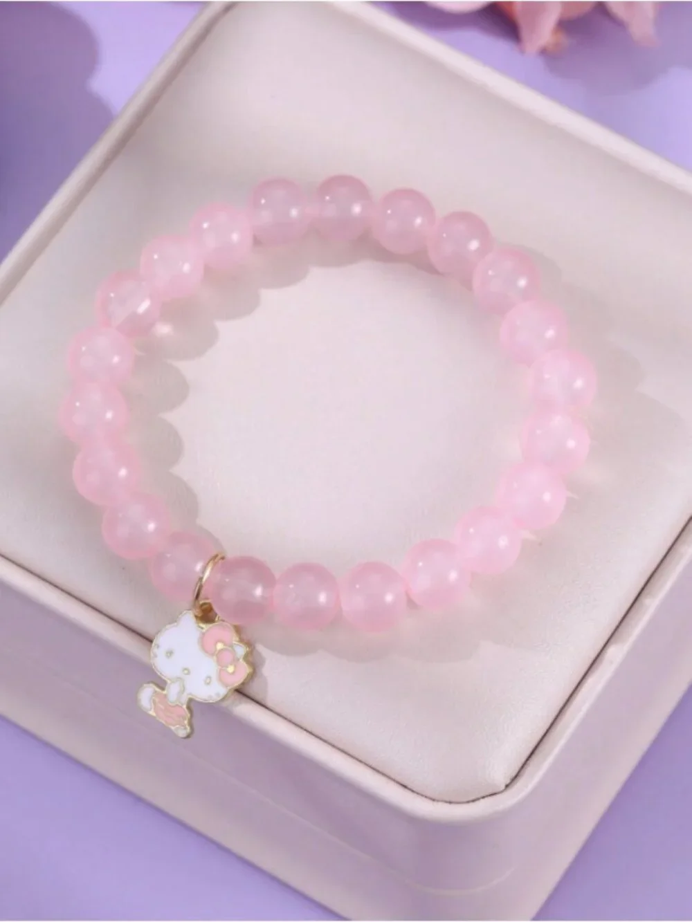 Hello Kitty Pink Crystal Beaded Bracelets –Charm Jewelry for Teens & Fan